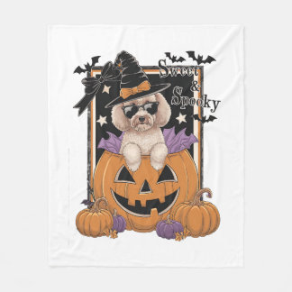 Sweet and Spooky Poodle and Pumpkin フリースブランケット