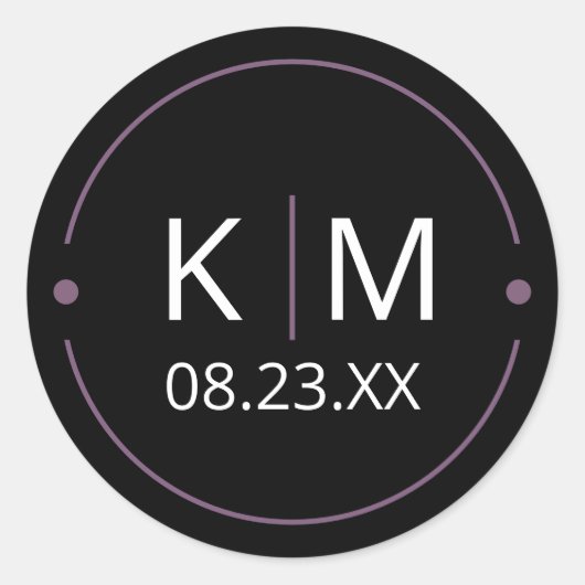 Sweet Arch結婚のイニシャル薄紫ID998 ラウンドシール (正面)
