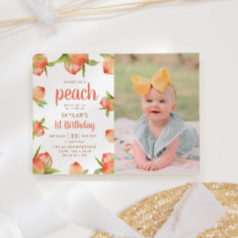 Sweet As A Peach 1st Birthday Photo 招待状