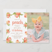 Sweet As A Peach 1st Birthday Photo 招待状 (正面)