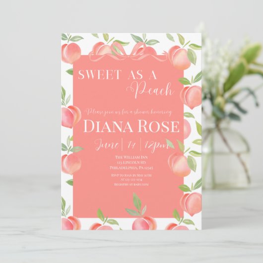 Sweet as a Peach Baby Shower Invitation 招待状 (スタンド正面)
