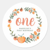 Sweet as a Peach First Birthday Sticker ラウンドシール (正面)