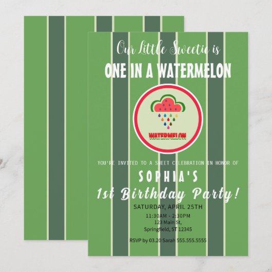 Sweet as a Watermelon - First Birthday Invitation 招待状 (正面/裏面)