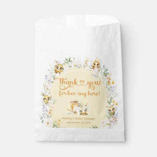 Sweet as can Beeのまわりに赤ちゃんシャワーありがとう フェイバーバッグ (正面)