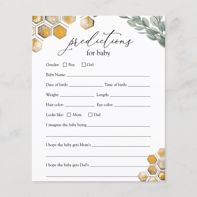 Sweet As Can Beeベビー予測カード (正面)