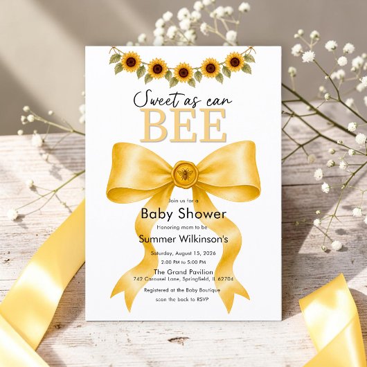 Sweet as Can Bee イエローリボン ベビーシャワー QR RSVP 招待状