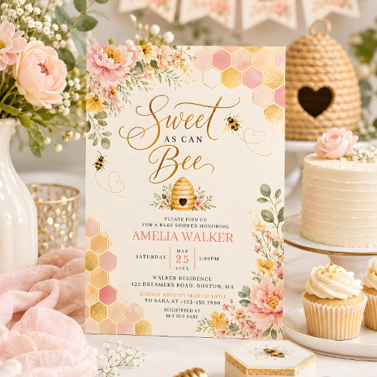 Sweet as Can Bee フラワー ハニーべーべーシャワー 招待状