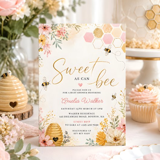 Sweet as Can Bee フラワー ハニー・ビー ベビーシャワー 招待状