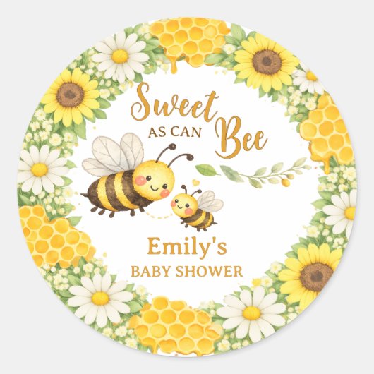 Sweet as Can Bee ベビーシャワー ラウンドシール (正面)