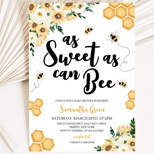 Sweet as Can Bee ベビーシャワー 招待状