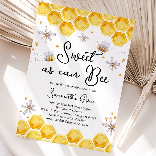 Sweet as can Bee ベビーシャワー 招待状