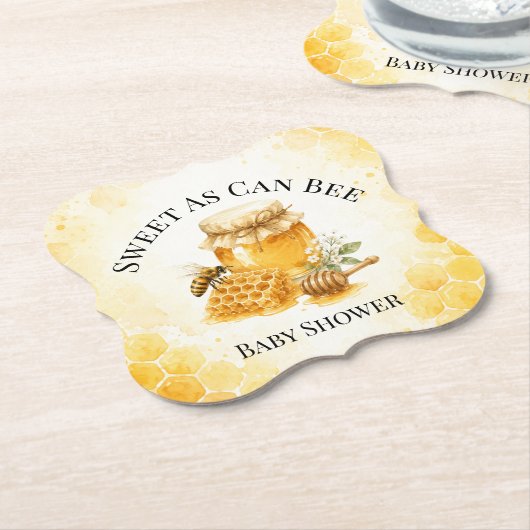 Sweet As Can Bee 性別不明ベビーシャワー ペーパーコースター (アングル)