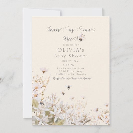 Sweet as can Bee Baby Shower 招待状 (正面)