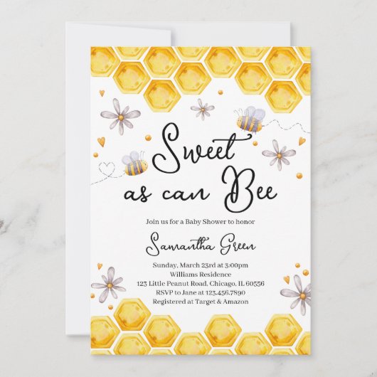 Sweet as can Bee Baby Shower 招待状 (正面)