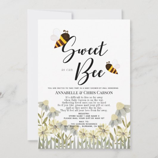 Sweet as can Bee Baby Shower by Mail 招待状 (正面)