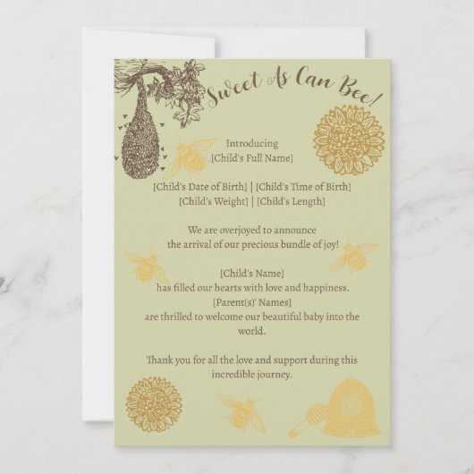 Sweet As Can Bee Birthの発表 招待状 (正面)