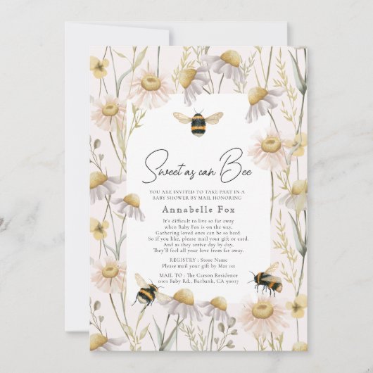 Sweet as can Bee Chamomile Baby Shower by Mai 招待状 (正面)