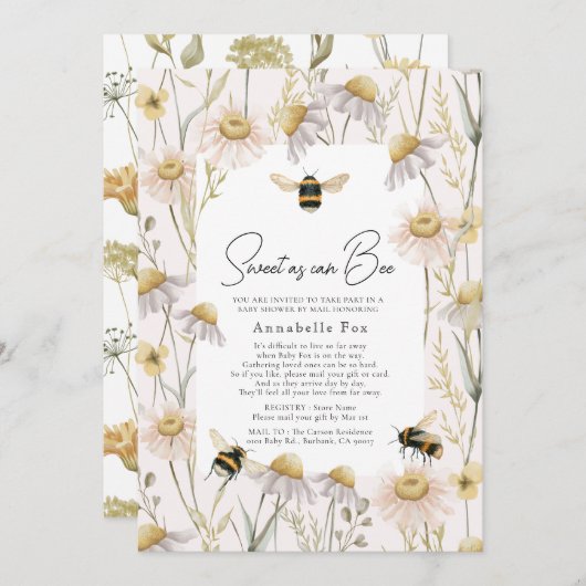 Sweet as can Bee Chamomile Baby Shower by Mai 招待状 (正面/裏面)