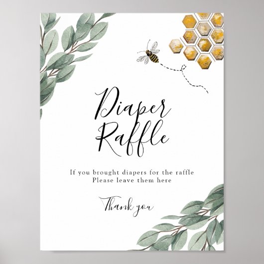 Sweet as can Bee Eucalyptus Diaper Raffle Sign ポスター (正面)
