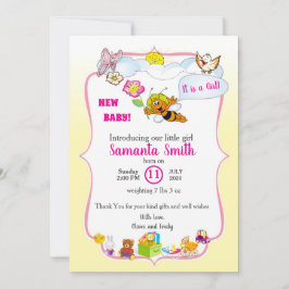 Sweet as Can Bee Floral Baby Girl Shower Invite 招待状
