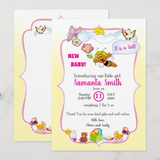 Sweet as Can Bee Floral Baby Girl Shower Invite 招待状