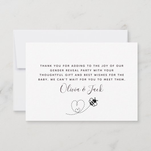 Sweet As Can Bee Genderがパーティーを明らかにする サンキューカード (裏面)