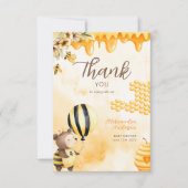 Sweet As Can Bee Honey Bear Baby Shower Yellow サンキューカード (正面)