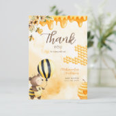 Sweet As Can Bee Honey Bear Baby Shower Yellow サンキューカード (スタンド正面)