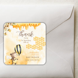Sweet As Can Bee Honey Bear Baby Shower Yellow スクエアシール