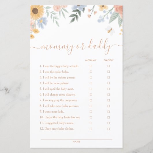 Sweet as Can Bee MommyまたはDaddy Baby Shower Game (正面)