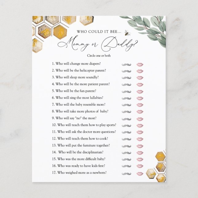 Sweet as Can Bee MommyまたはDaddy Baby Shower Game (正面)