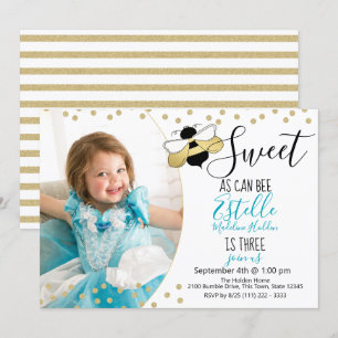 Sweet as can Bee Third Birthday Party Photo 招待状