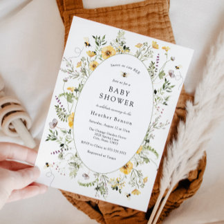 Sweet as Can Bee Yellow Flowers Baby Shower  招待状