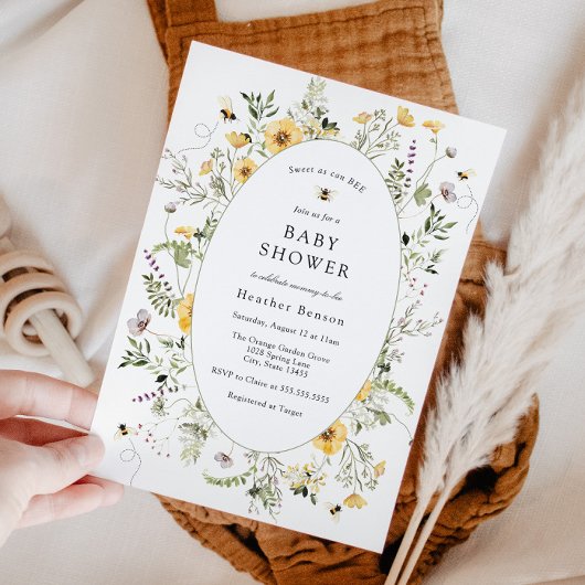 Sweet as Can Bee Yellow Flowers Baby Shower  招待状