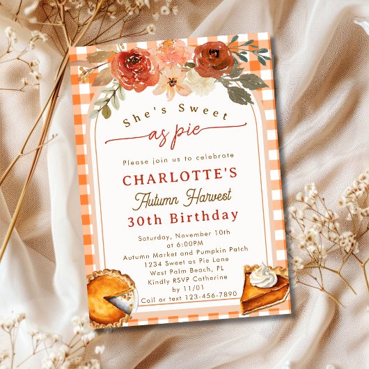 Sweet As Pie Harvest Fall Themed Birthday Party 招待状