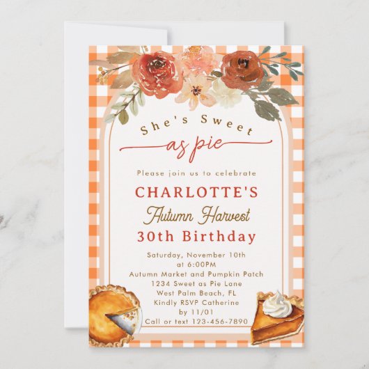 Sweet As Pie Harvest Fall Themed Birthday Party 招待状 (正面)