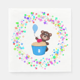 Sweet Baby Bear Cherry Cupcake 誕生日  スタンダードランチョンナプキン