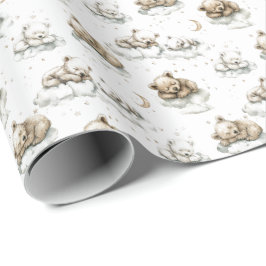 Sweet baby bears fast asleep on fluffy clouds ラッピングペーパー