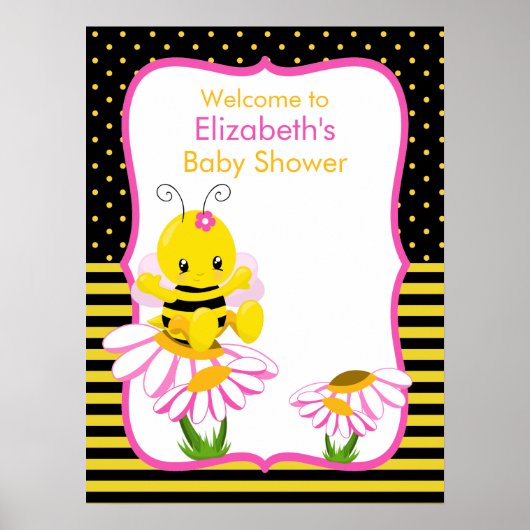 Sweet Baby Bee Girl Baby Shower Poster ポスター (正面)