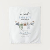 Sweet Baby Boy Baby Shower Banner Personalized Wel タペストリー (正面)