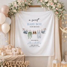 Sweet Baby Boy Baby Shower Banner Personalized Wel タペストリー