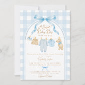 Sweet Baby Boy Blue Clothesline Baby Shower 招待状 (正面)
