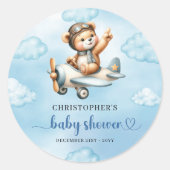 Sweet Baby Boy Teddy Aviator Blue Brown Sticker ラウンドシール (正面)