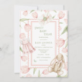 Sweet Baby Dear Tulips Pink Baby Shower  招待状 (正面)