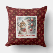 Sweet baby deer snowy forest festive scene kids  クッション (正面)