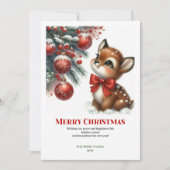 Sweet baby deer winter scene snowy forest greeting シーズンカード (正面)