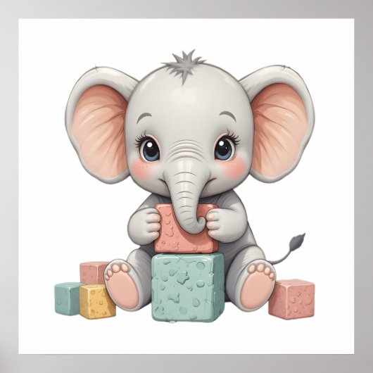 Sweet Baby Elephant Wall Art – Nursery Poster  ポスター (正面)
