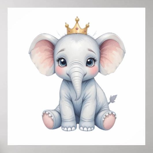 Sweet Baby Elephant Wall Art – Nursery Poster ポスター (正面)