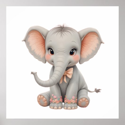 Sweet Baby Elephant Wall Art – Nursery Poster  ポスター (正面)
