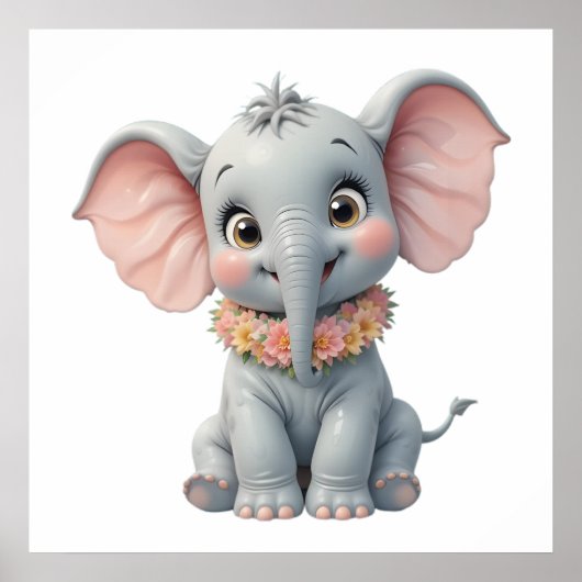 Sweet Baby Elephant Wall Art – Nursery Poster  ポスター (正面)